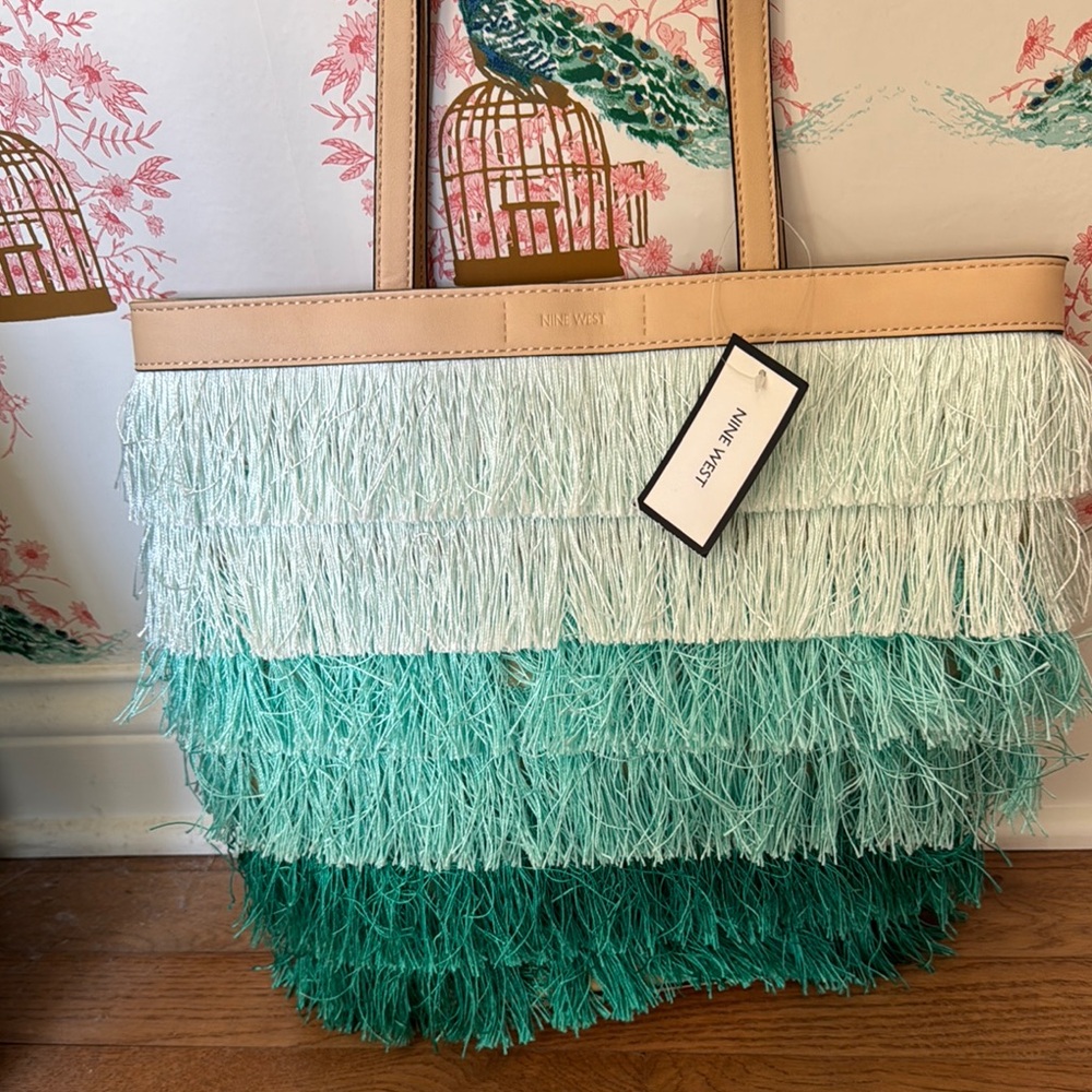 Nine West Green and Tan Fringe Purse